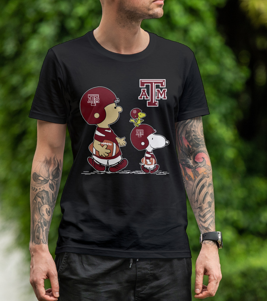 Texas A&M Aggies Peanuts Football Characters Walking T-Shirt