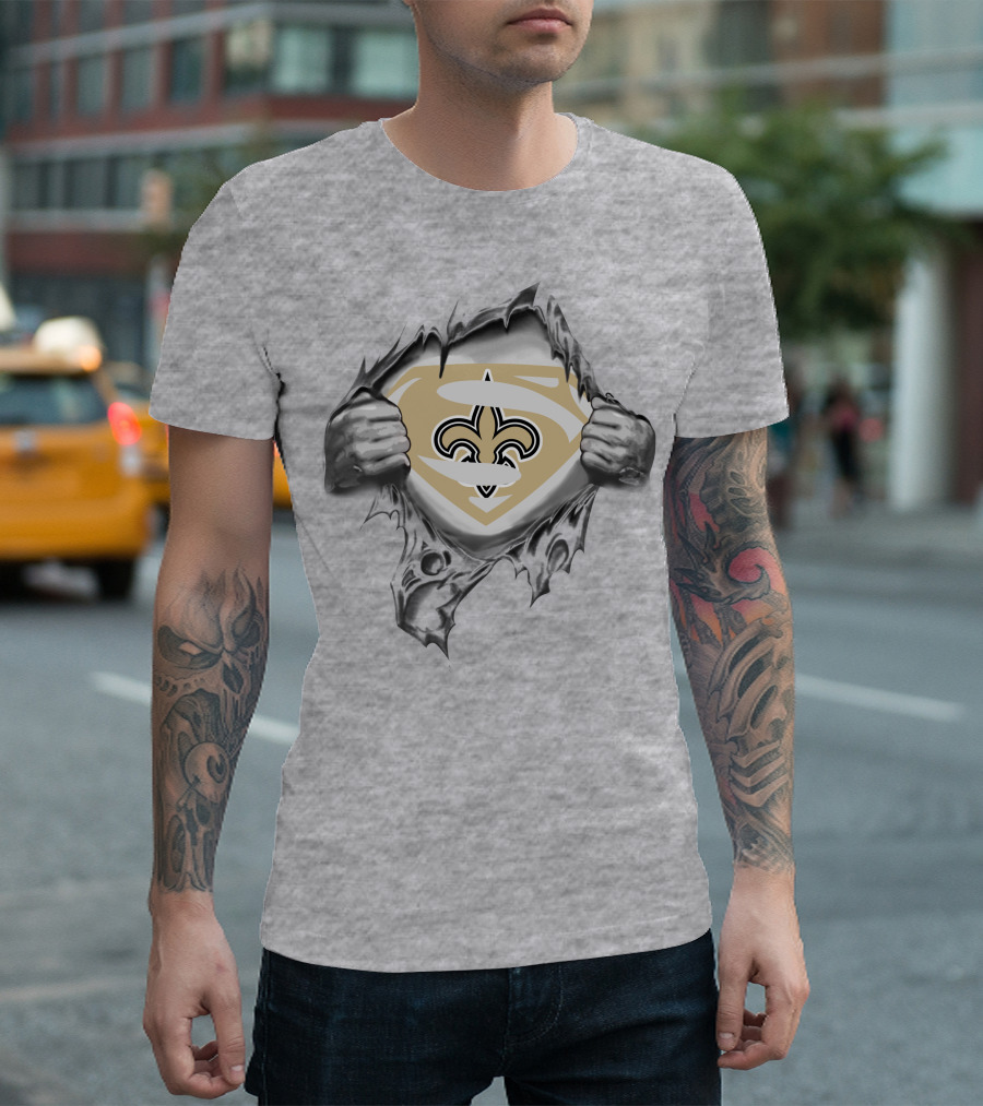 New Orleans Saints Superman Logo Shield Tearing T-Shirt