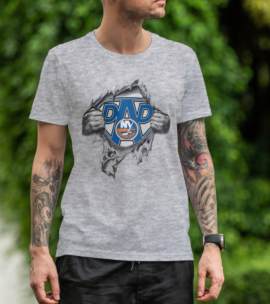 New York Islanders Super Dad Emblem Tear Hero T-Shirt