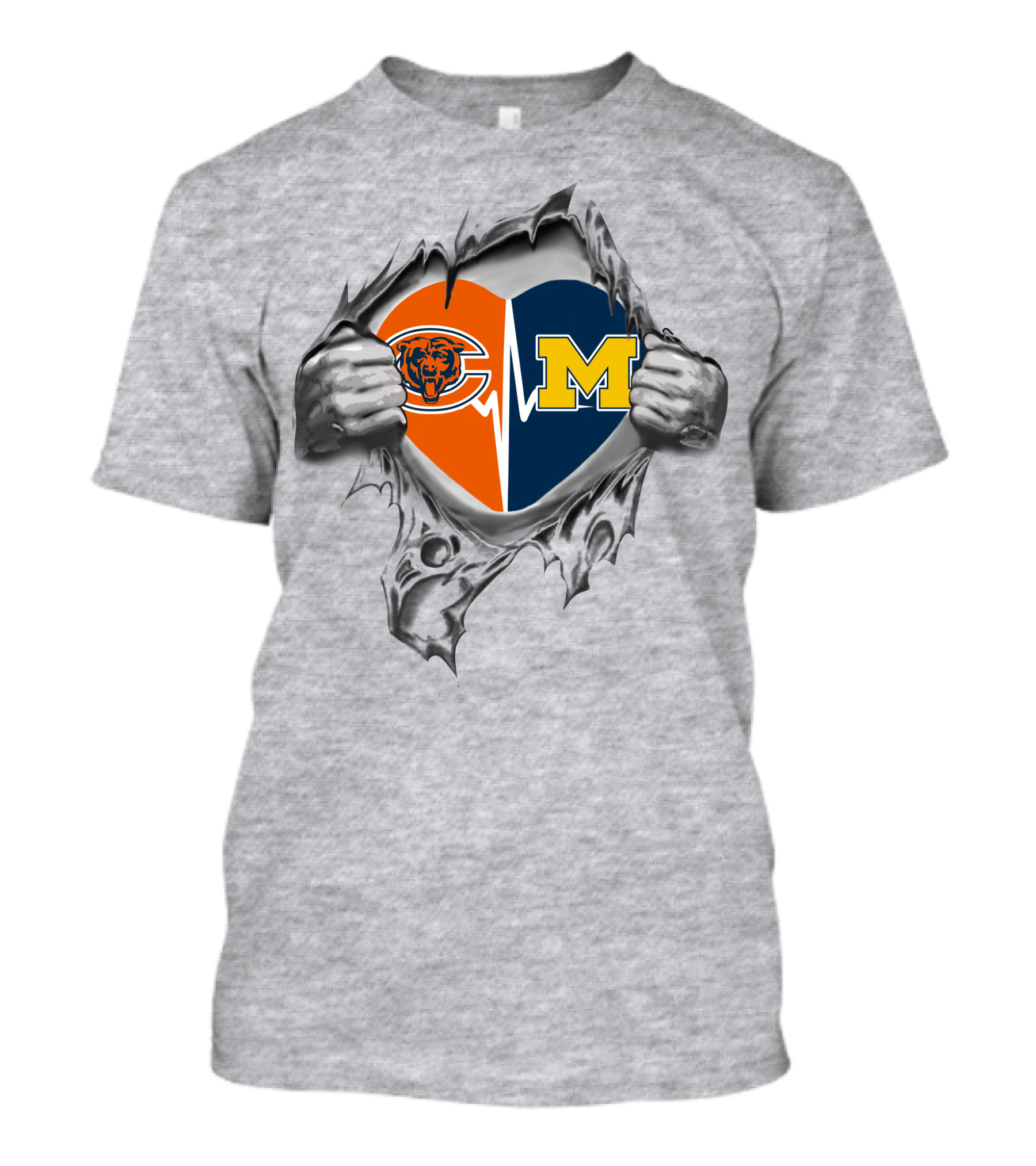 Michigan Wolverines Chicago Bears Heartbeat Fusion T-Shirt