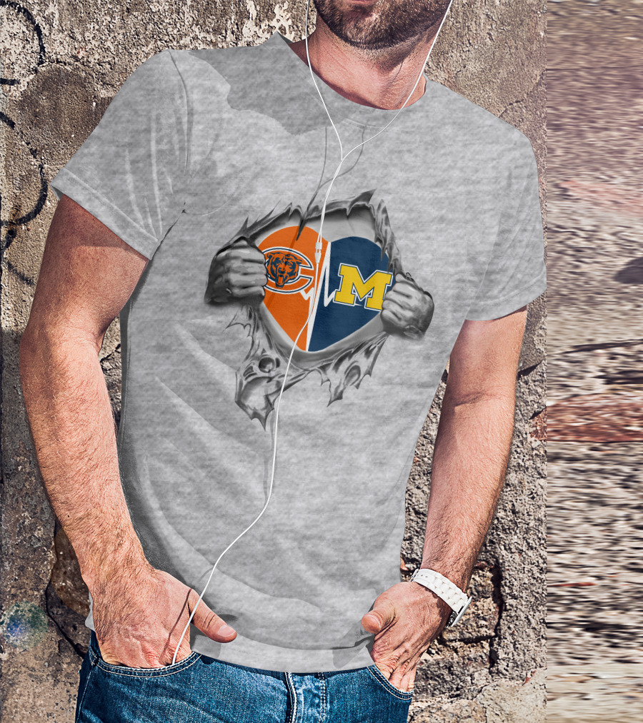 Michigan Wolverines Chicago Bears Heartbeat Fusion T-Shirt