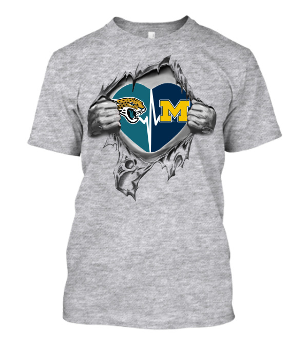 Jacksonville Jaguars Michigan Wolverines Heartbeat Fusion T-Shirt
