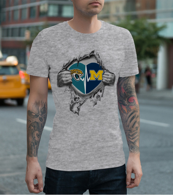 Jacksonville Jaguars Michigan Wolverines Heartbeat Fusion T-Shirt