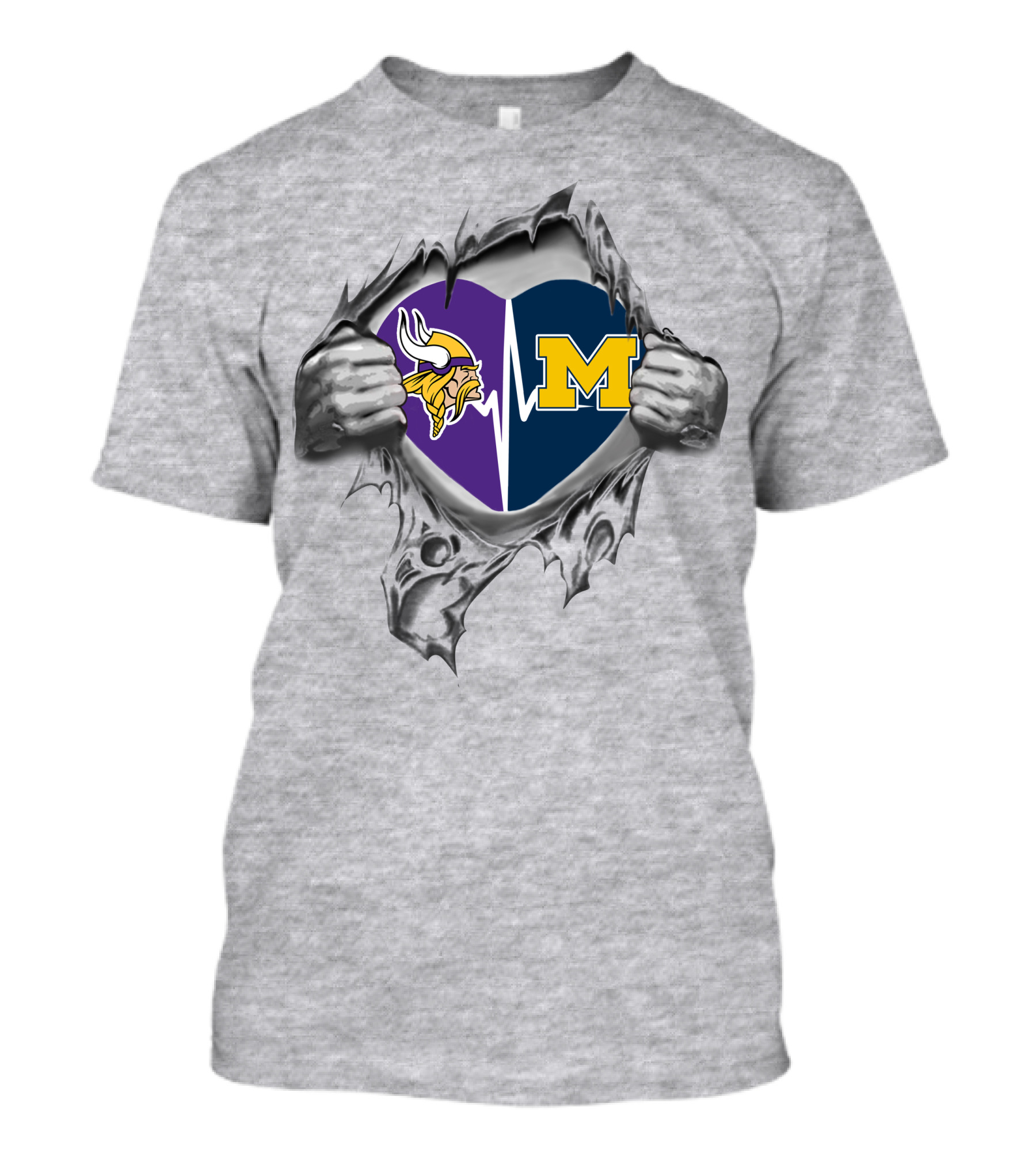 Michigan Wolverines Minnesota Vikings Heartbeat Logo Fusion T-Shirt