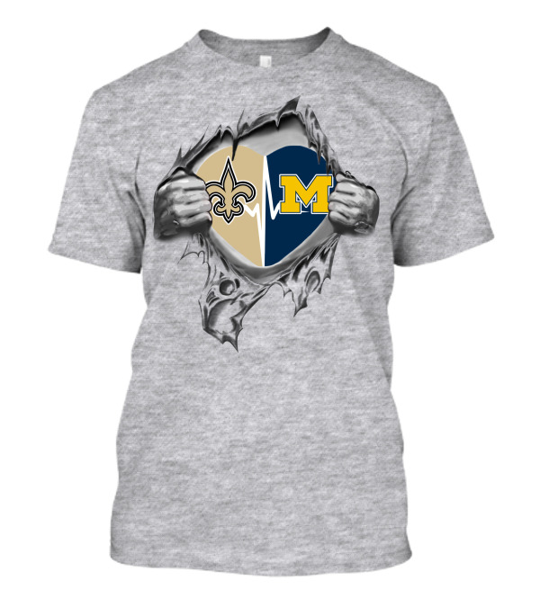 Michigan Wolverines New Orleans Saints Heart Shaped Ripped T-Shirt