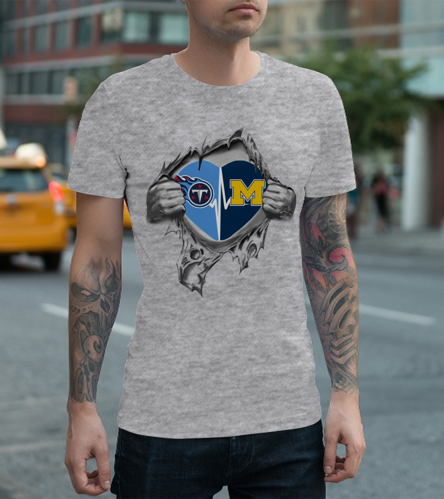 Michigan Wolverines Heartbeat Tennessee Titans Dual T-Shirt