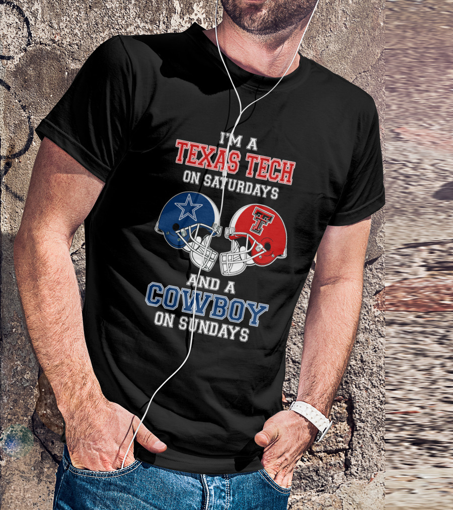 Texas Tech Saturdays Cowboys Sundays Football Helmets T-Shirt