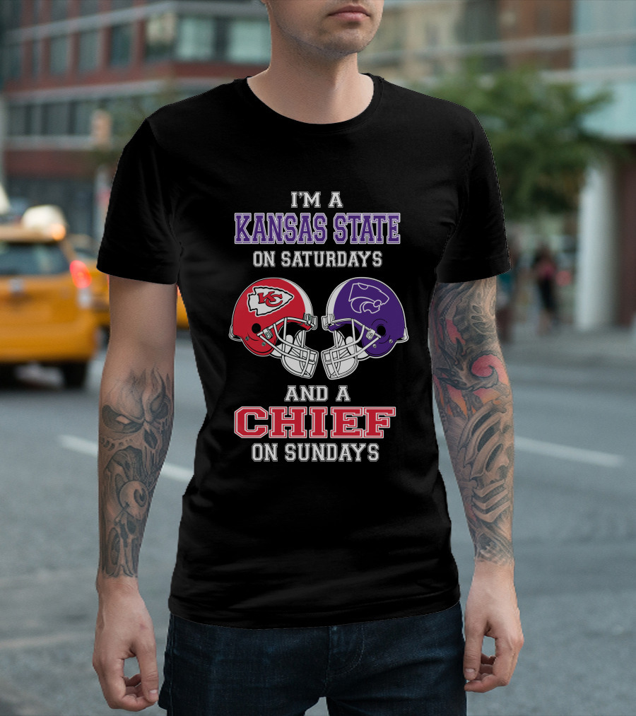 Kansas State Saturdays Chiefs Sundays Football Helmets T-Shirt