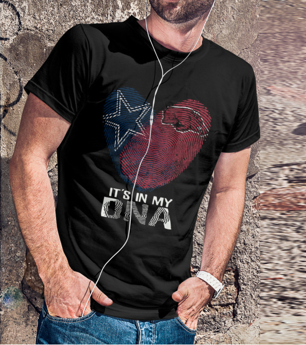 Cowboys Arkansas Razorbacks It's In My DNA Fingerprint Heart With Star And Hog T-Shirt