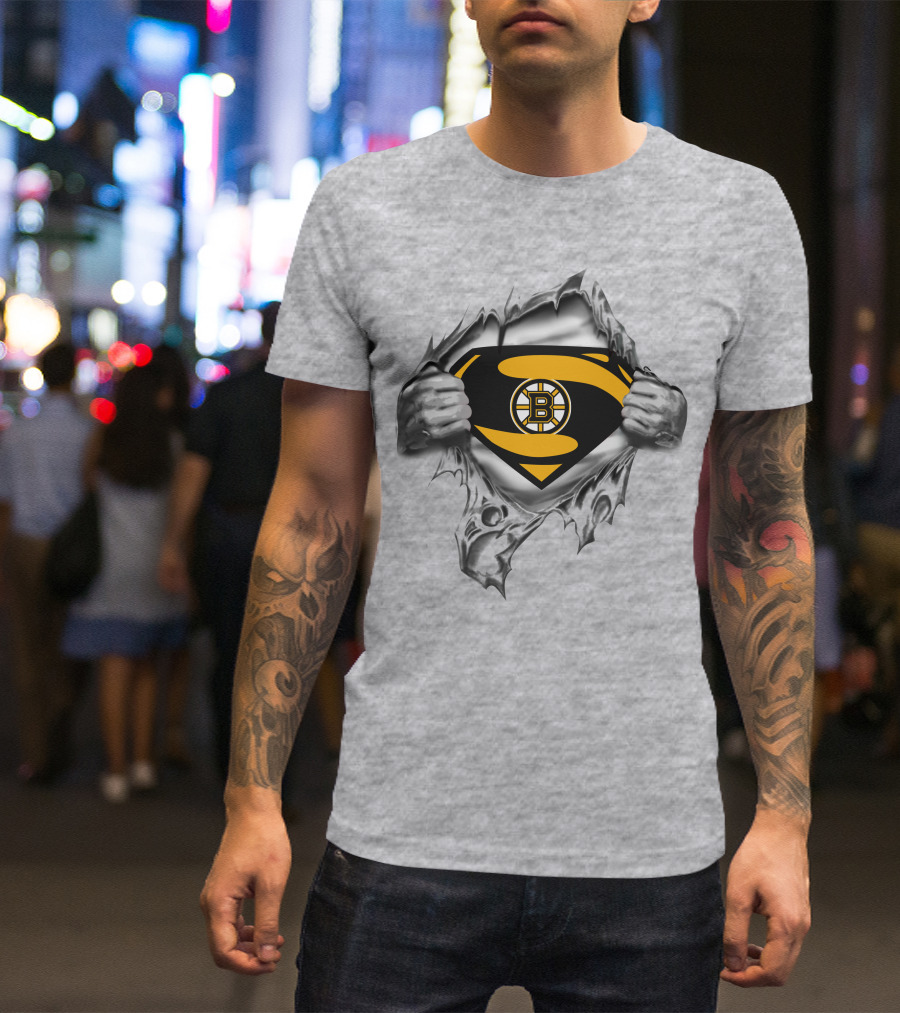 Bruins Superman Logo Integration With Ripped Shirt Effect T-Shirt