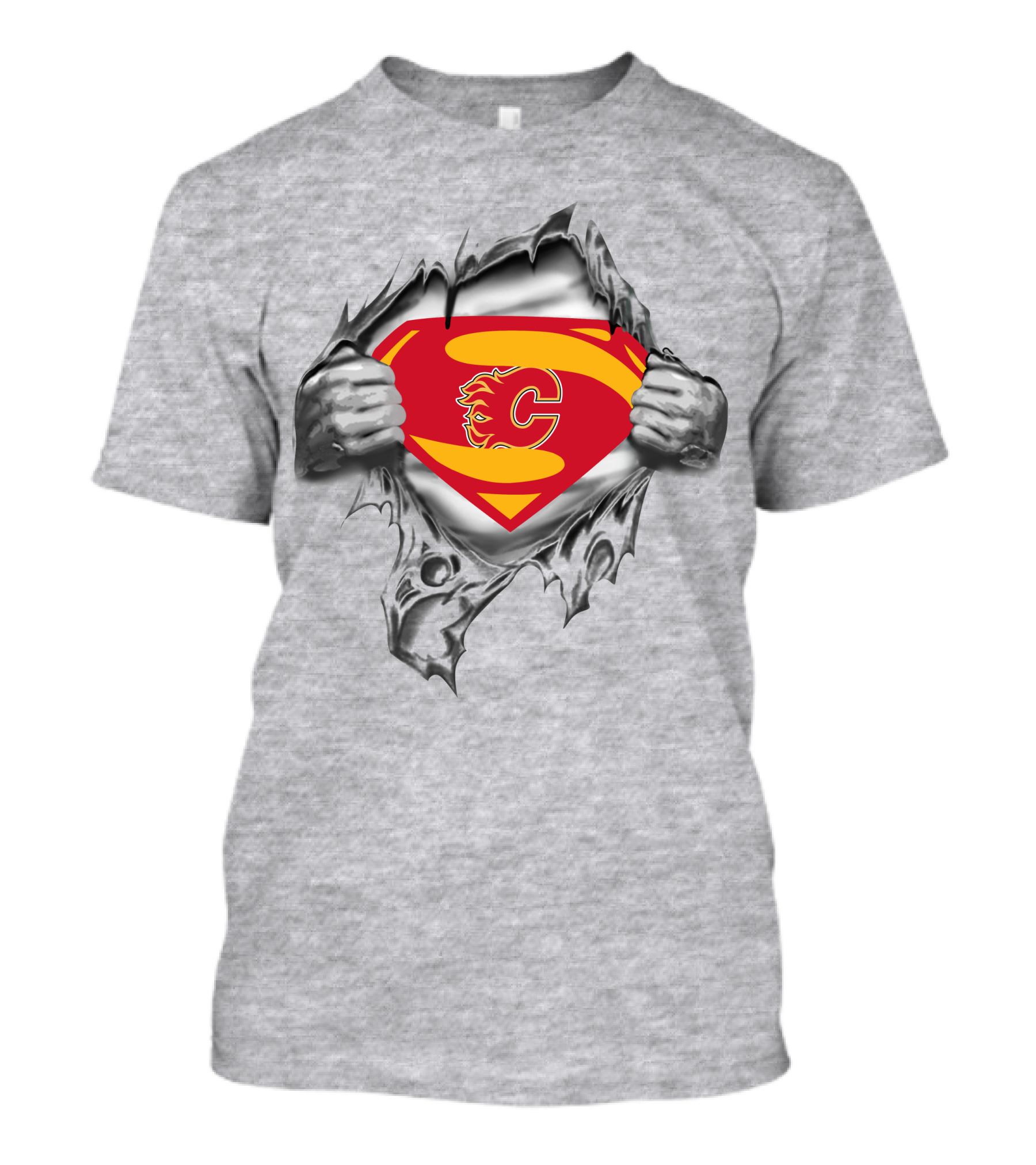 Calgary Flames Superman Logo Peeking Through Ripped Costume T-Shirt
