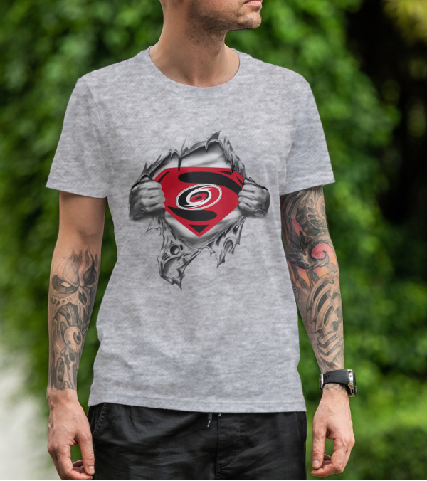 Hurricanes Carolina Superman Emblem Torn Chest T-Shirt