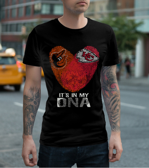 Baltimore Orioles Kansas City Chiefs Heart Fingerprint It's In My Dna T-Shirt