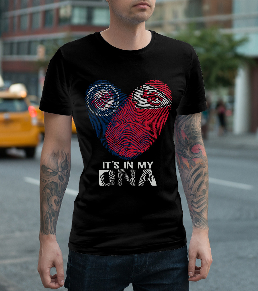 Minnesota Twins Kansas City Chiefs It's In My DNA Fingerprint Heart T-Shirt