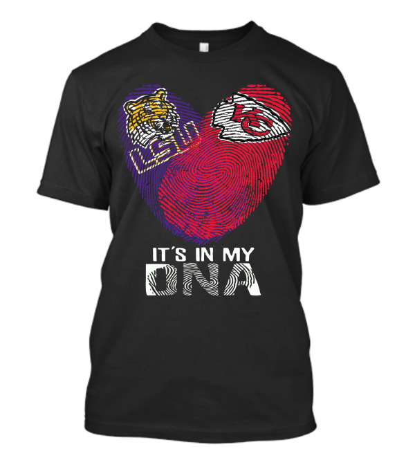 Lsu Tigers And Kansas City Chiefs It's In My Dna Fingerprint Heart T-Shirt