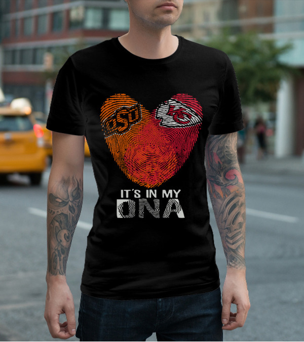 Oklahoma State Osu And Kansas City Chiefs It's In My Dna Fingerprint Heart T-Shirt
