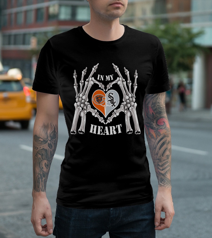 In My Heart Bears White Sox Skeleton Hands Halves T-Shirt