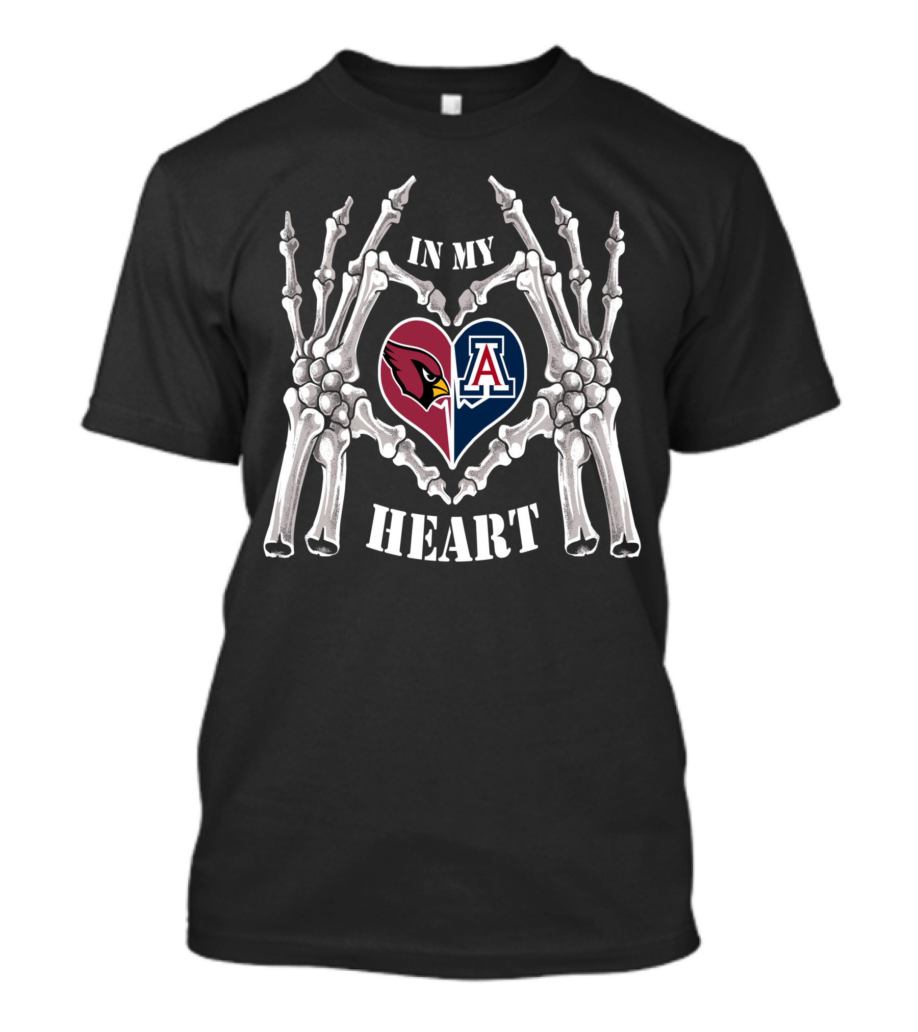 In My Heart Arizona Cardinals Wildcats Skeleton Hands T-Shirt