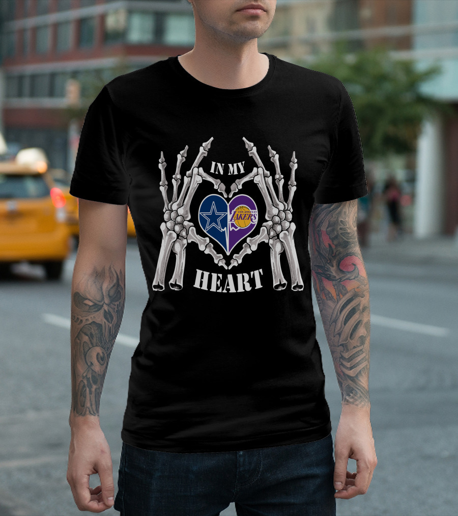 Cowboys Lakers In My Heart Skeleton Hands Logo Heart T-Shirt