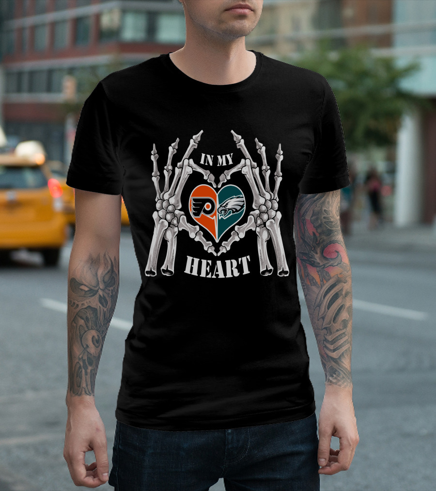 In My Heart Flyers Eagles Skeleton Hands Heart-Shaped T-Shirt