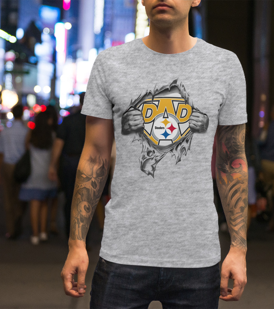 Steelers Dad Logo With Ripped Superhero Effect T-Shirt