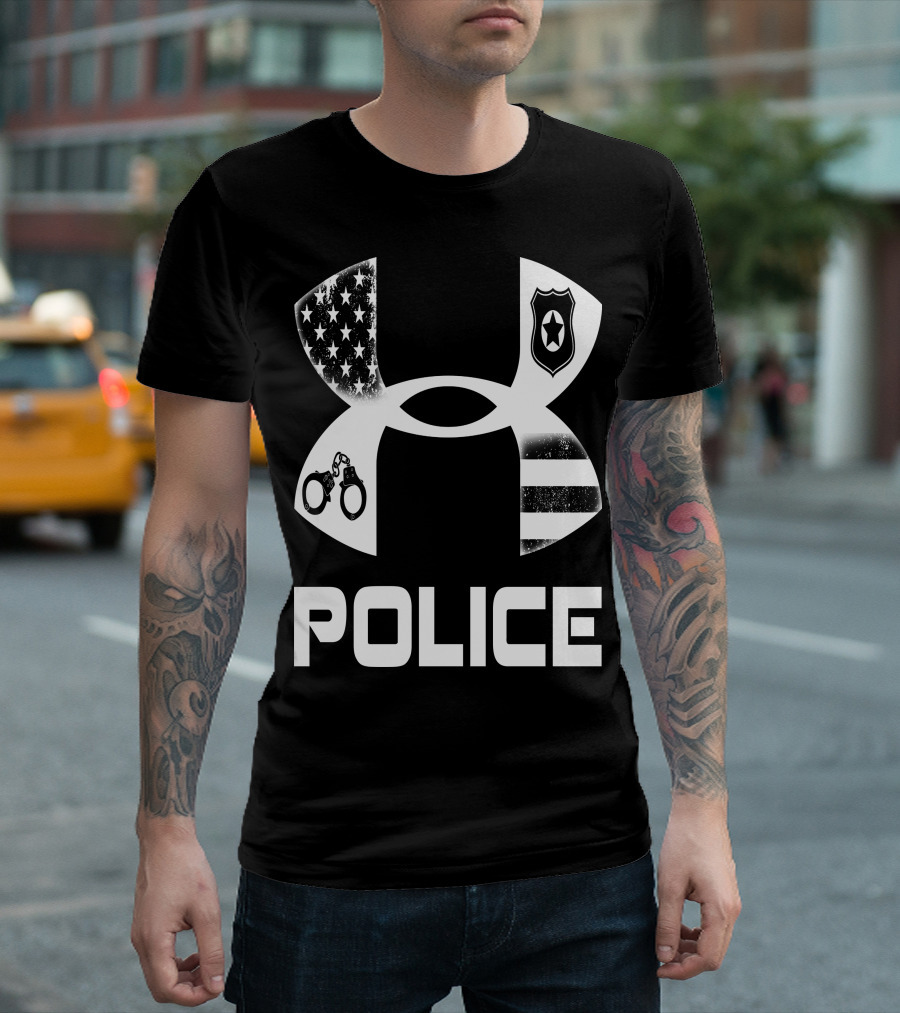 Police American Flag Badge Handcuffs T-Shirt