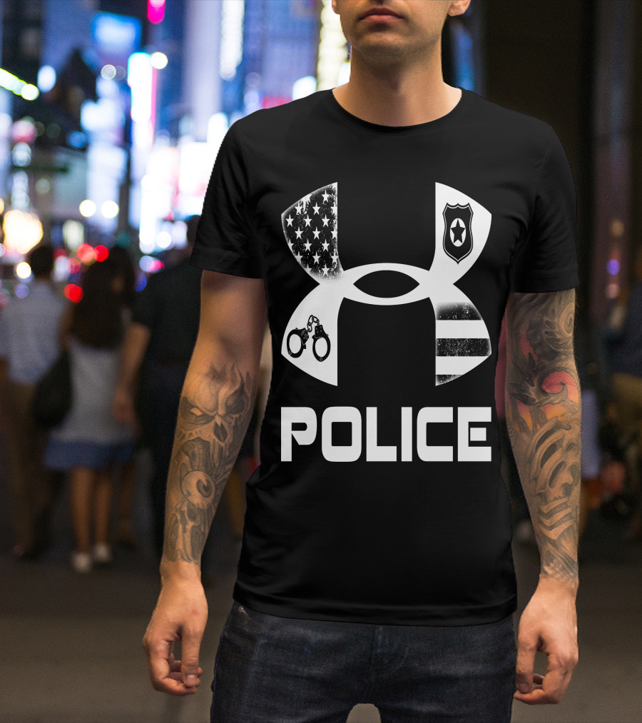 Police American Flag Badge Handcuffs T-Shirt