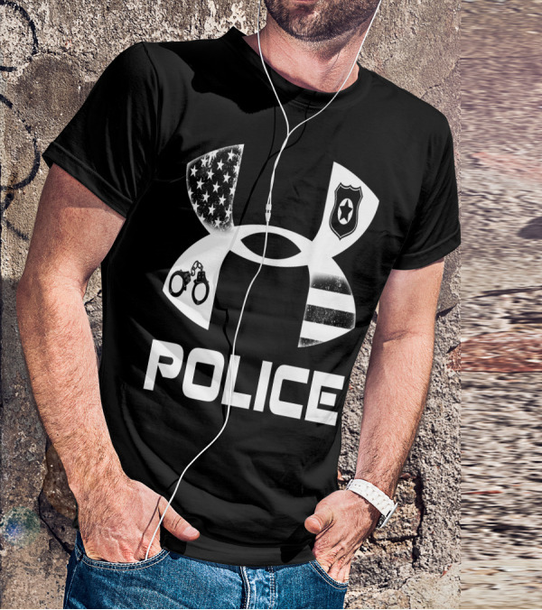 Police American Flag Badge Handcuffs T-Shirt