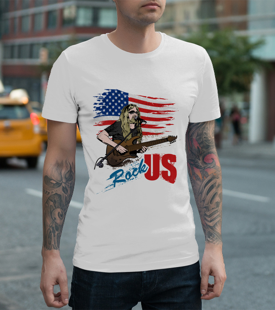 Rock US American Flag Guitarist Performance T-Shirt