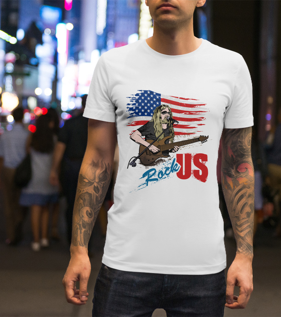 Rock US American Flag Guitarist Performance T-Shirt