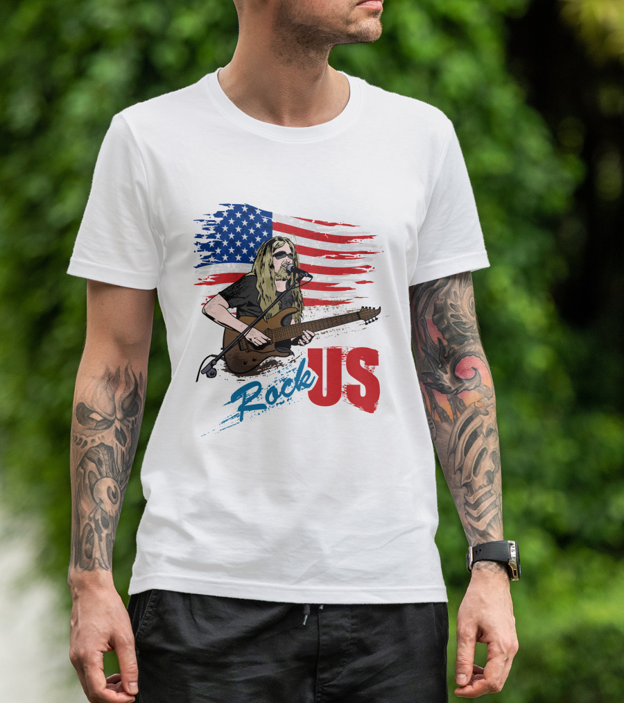 Rock US American Flag Guitarist Performance T-Shirt