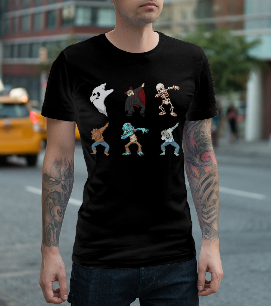 Dabbing Halloween Skeleton Ghost Vampire Werewolf Zombie Monster T-Shirt