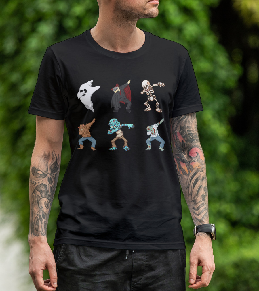 Dabbing Halloween Skeleton Ghost Vampire Werewolf Zombie Monster T-Shirt