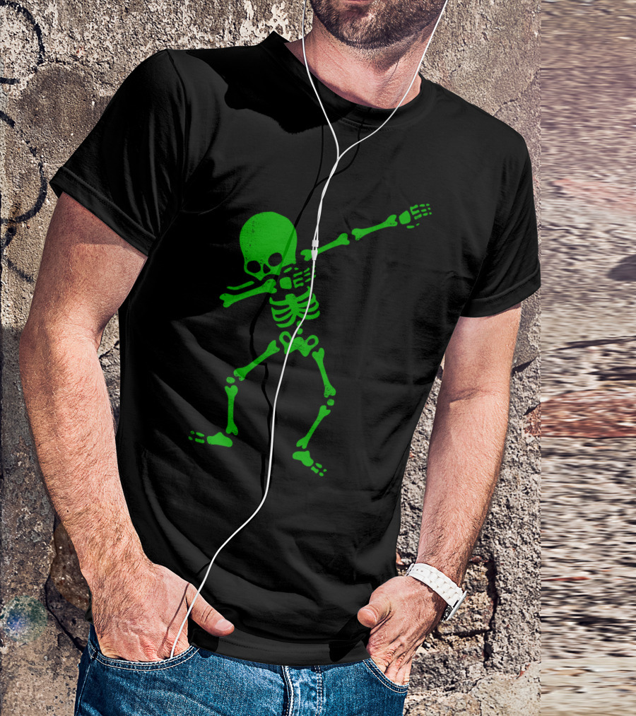 Dabbing Green Skeleton Halloween Humor T-Shirt