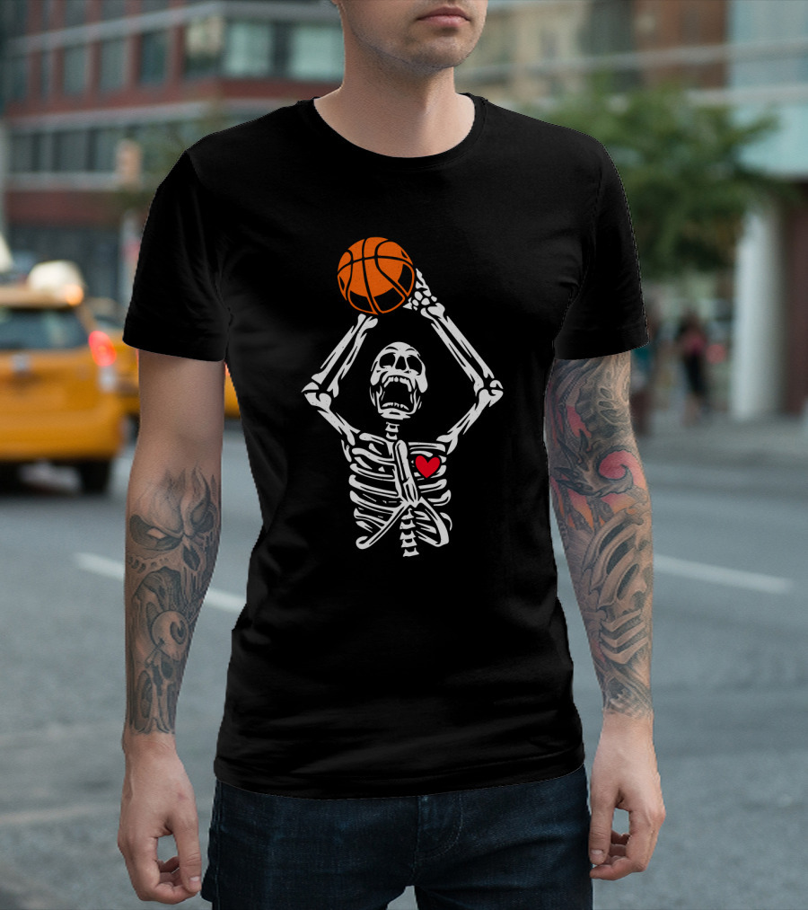 Funny Basketball Skeleton with Heart and Basketball T-Shirt
