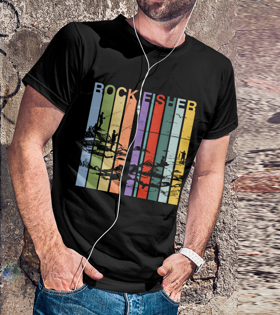 ROCK FISHER Vintage Fishing Landscape Stripes T-Shirt