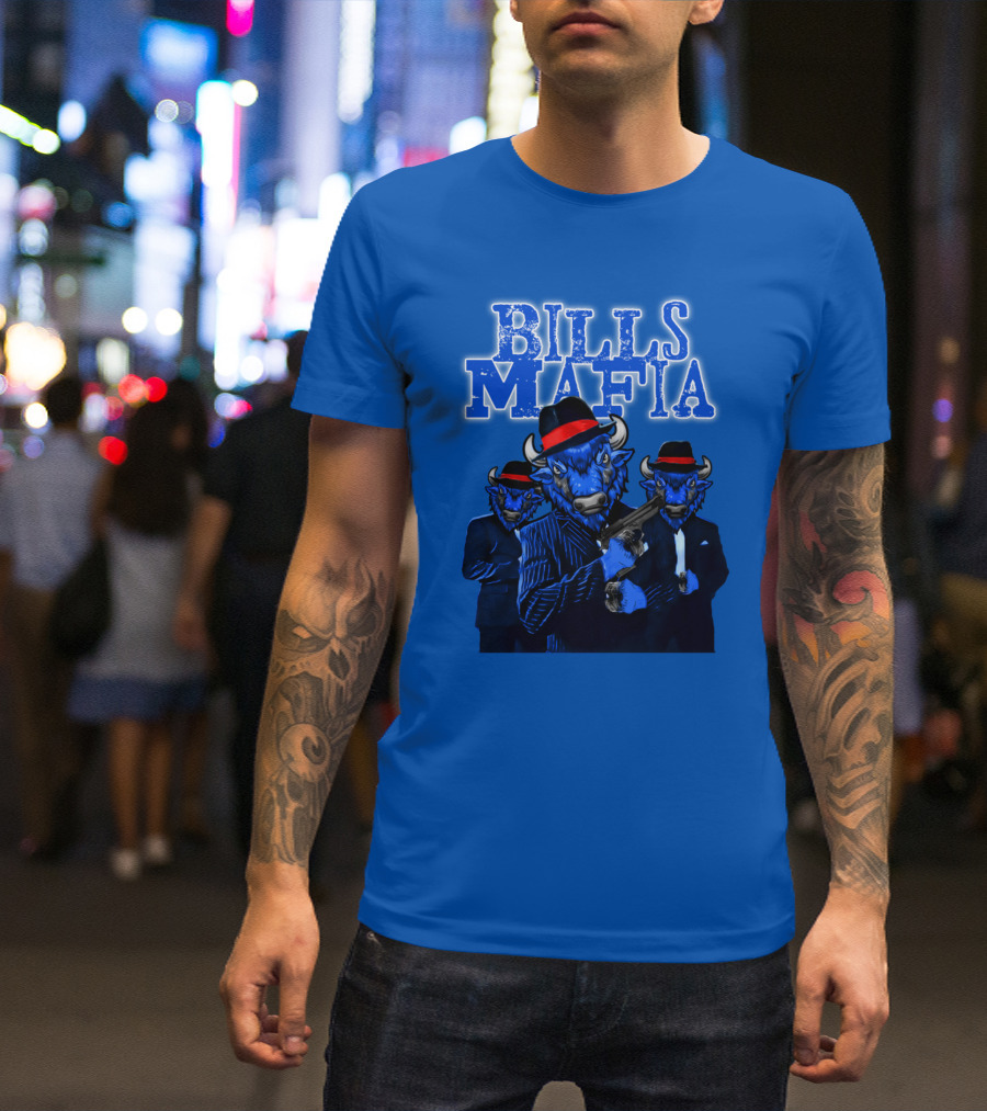 Bills Mafia Suited Blue Bulls Gang With Red Hats T-Shirt