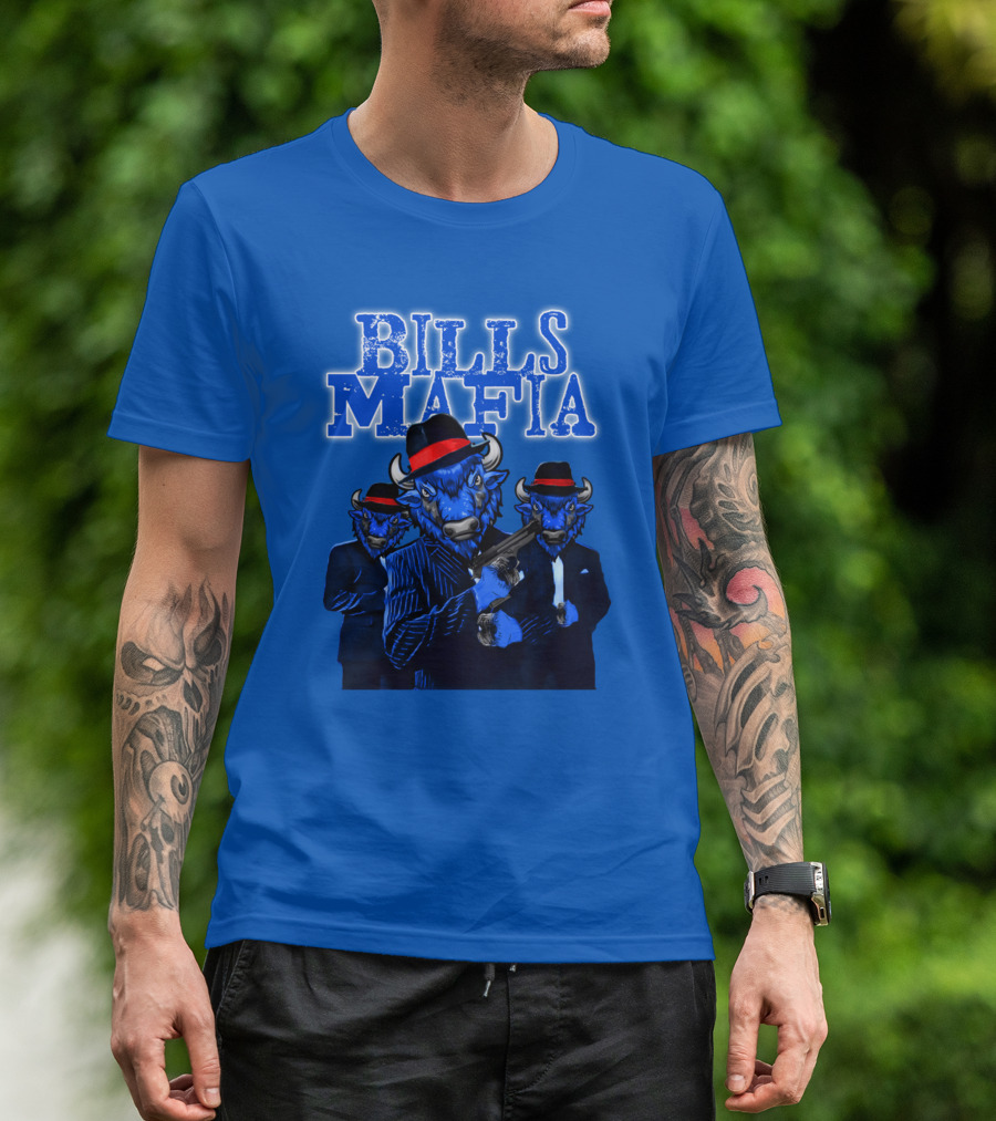 Bills Mafia Suited Blue Bulls Gang With Red Hats T-Shirt