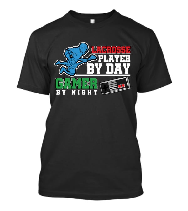 Lacrosse Player By Day Gamer By Night Retro Controller T-Shirt