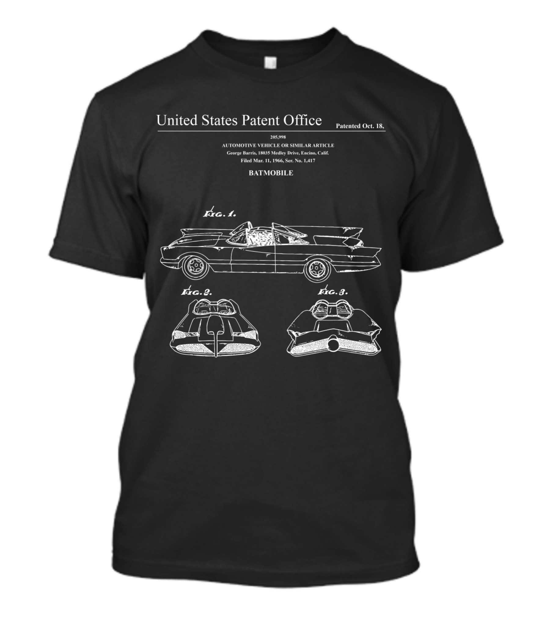 BATMOBILE PATENT BLUEPRINT RETRO VEHICLE SCHEMATICS T-Shirt