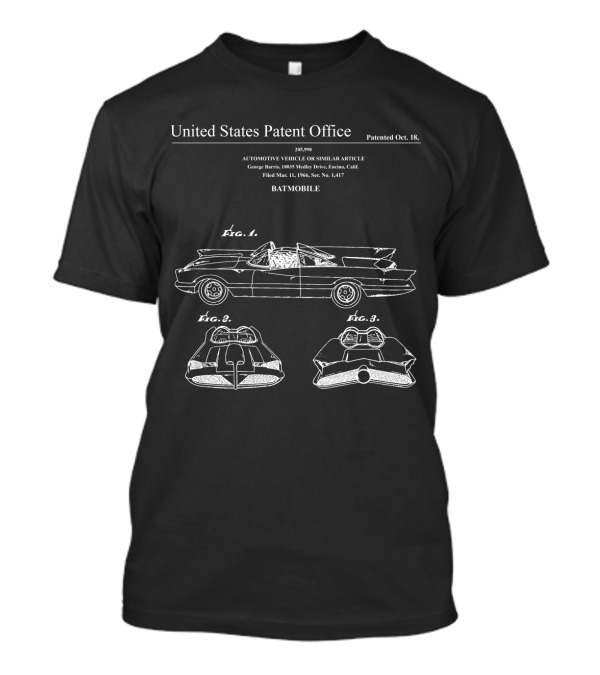 BATMOBILE PATENT BLUEPRINT RETRO VEHICLE SCHEMATICS T-Shirt