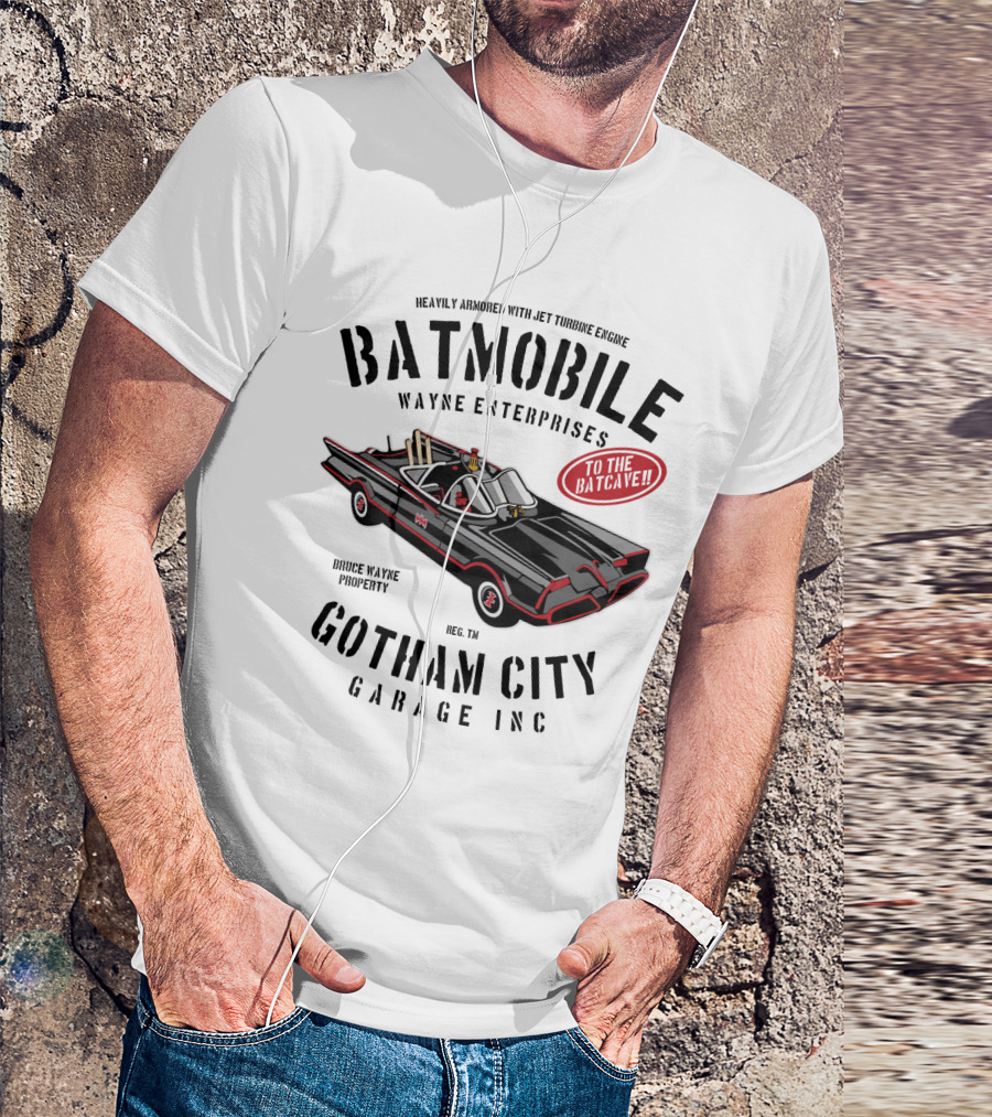 BATMOBILE Heavily Armored Jet Turbine Engine Wayne Enterprises Gotham City Garage Inc Bruce Wayne Property T-Shirt