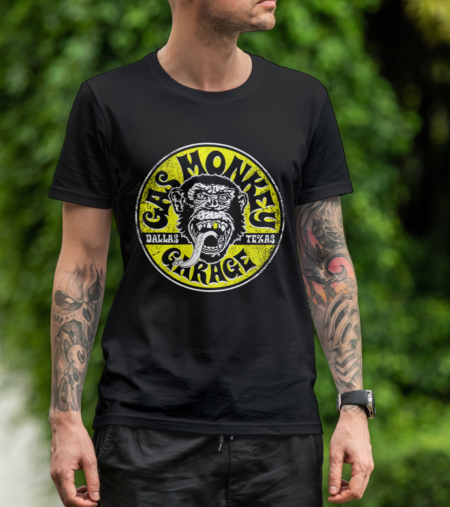Gas Monkey Garage Dallas Texas Logo Monkey Tongue Circle Yellow T-Shirt