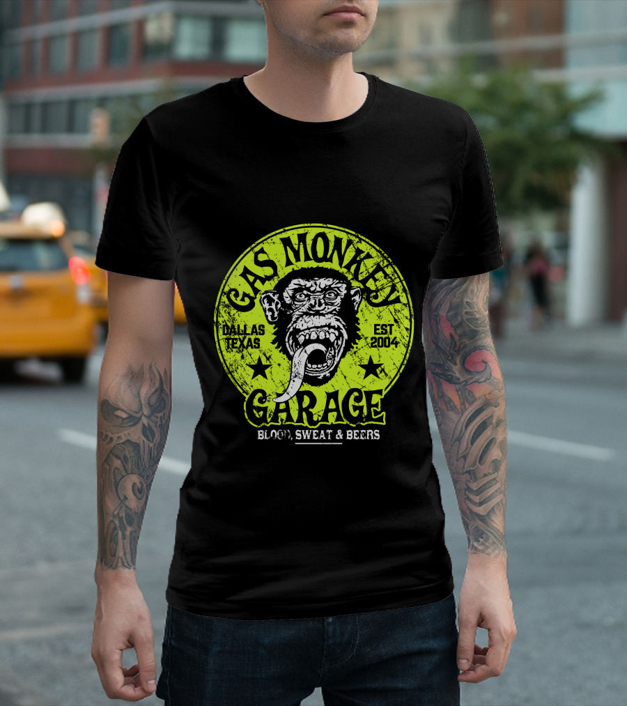 Gas Monkey Garage Dallas Texas Est 2004 Blood Sweat And Beers Vest Green T-Shirt