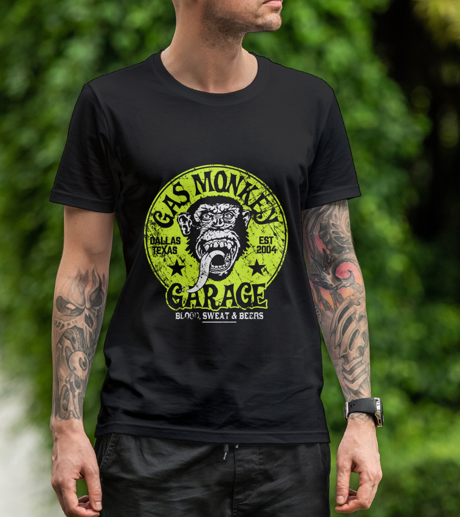 Gas Monkey Garage Dallas Texas Est 2004 Blood Sweat And Beers Vest Green T-Shirt