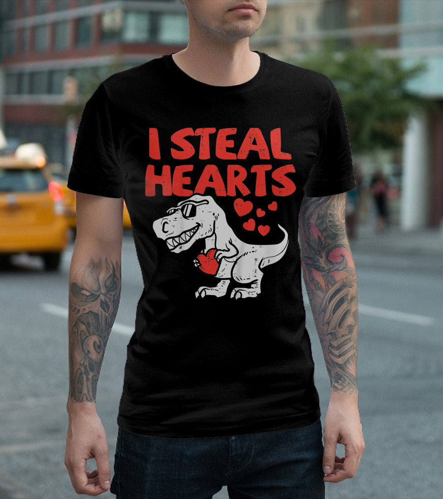 I Steal Hearts Trex Dino Valentines Day Cute Baby Boy T-Shirt