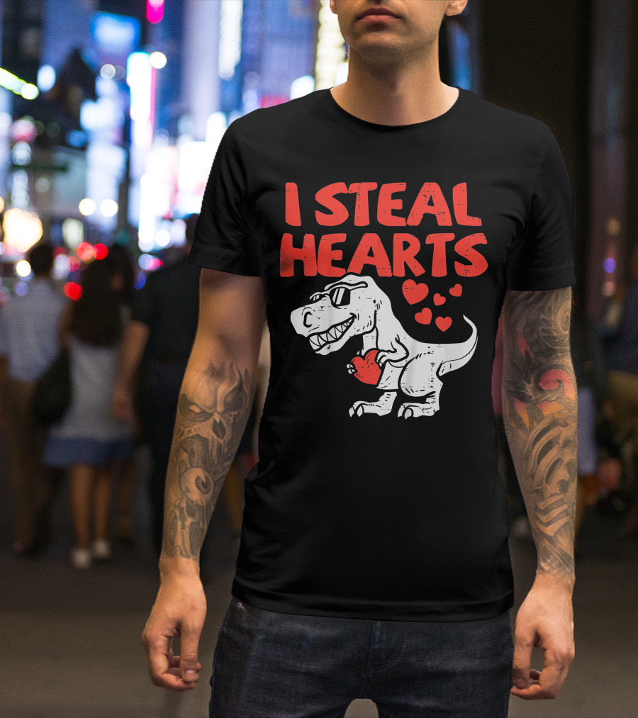 I Steal Hearts Trex Dino Valentines Day Cute Baby Boy T-Shirt