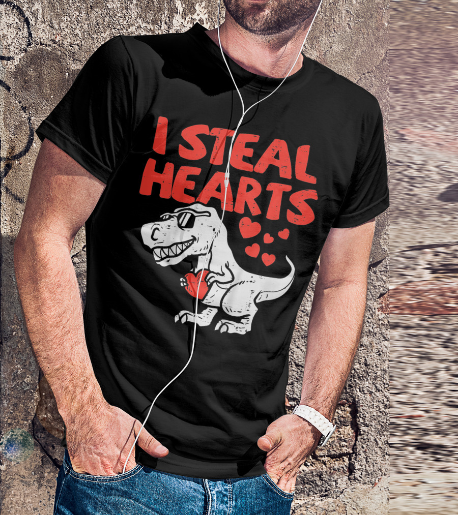 I Steal Hearts Trex Dino Valentines Day Cute Baby Boy T-Shirt