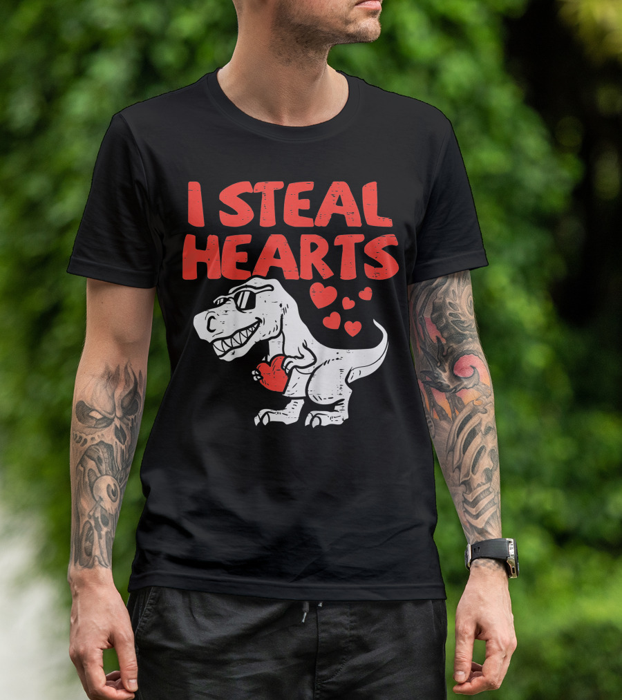 I Steal Hearts Trex Dino Valentines Day Cute Baby Boy T-Shirt