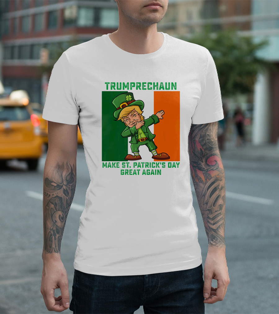 Trumprechaun Make St Patrick's Day Great Again Irish Flag Dabbing Leprechaun T-Shirt